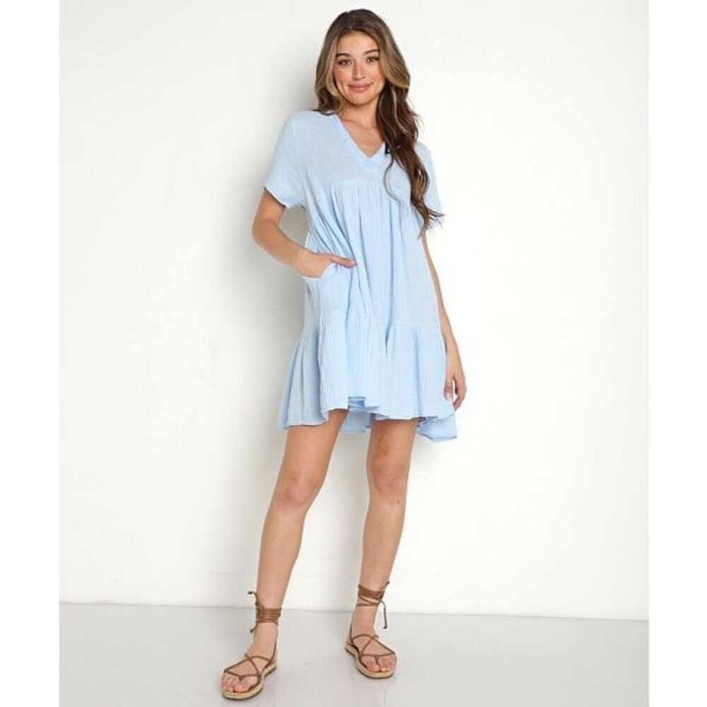 9Seed Resort El Matador dress 100% cotton light blue women's size small NEW NWT